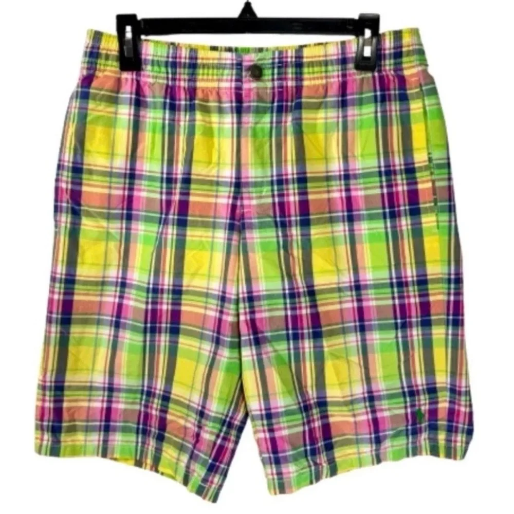 Vintage 90s Polo Ralph Lauren Madras Plaid Swim Trunks Men’s M Shorts 11”